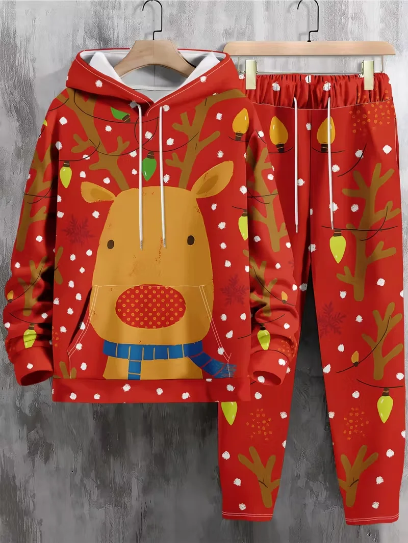 

Осенне-зимний мужской комплект с капюшоном, мужской комплект с рождественским принтом, уличный уличный комплект с капюшоном, быстросохнущий комплект с капюшоном, комплект из 2 предметов