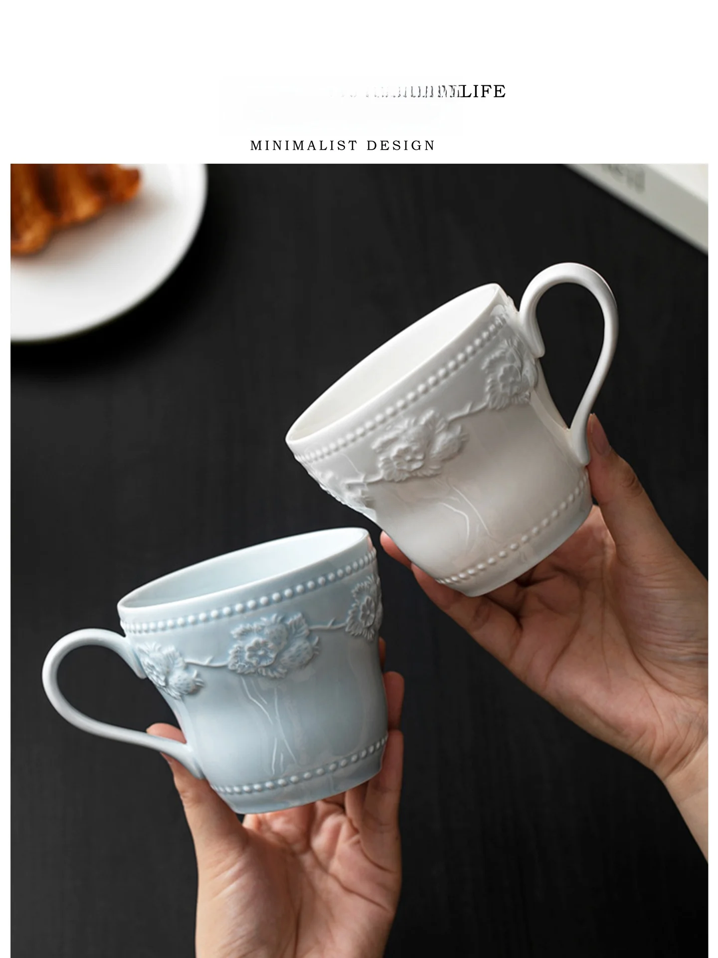 Tlife Drift Ceramic Coffee Mug Strawberry Relief Design  Home Use Floating Light Surface Single Ear Handle Cup
