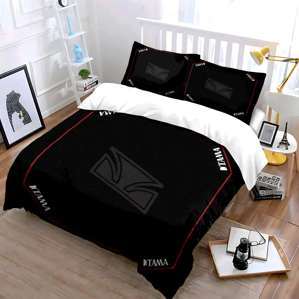 Red Border Octagon Musical instrument theme Duvet Cover Set,Minimal Drum Brand Black Bedding 1 Duvet Cover 2 Pillowcase, gift