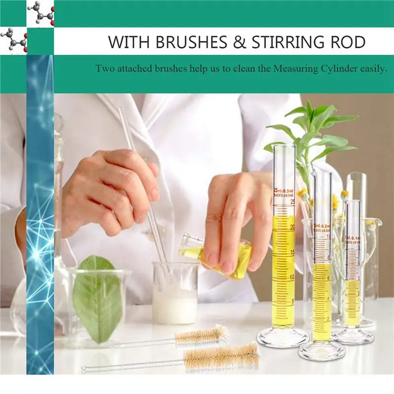 ABVJ-Glass Graduated Measuring Cylinders Set,Premium Borosilicate Cylinders Kit With 6 Pipettes+4 Brushes+2 Stirring Rod