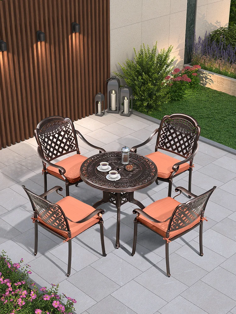 

Garden table and chair five piece set iron outdoor dining table outdoor furniture courtyard cast aluminum terrace sunshine room