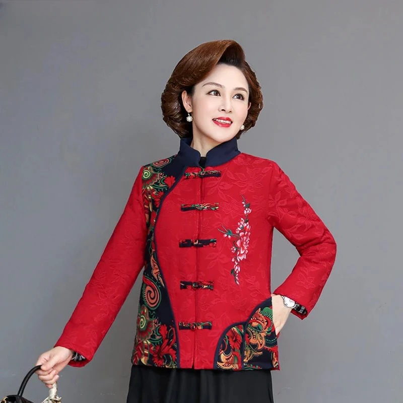 Chaqueta de algodón con estampado Retro para mujer, cárdigan de estilo chino tradicional, Tops de abrigo, ropa Oriental, moda cálida, otoño