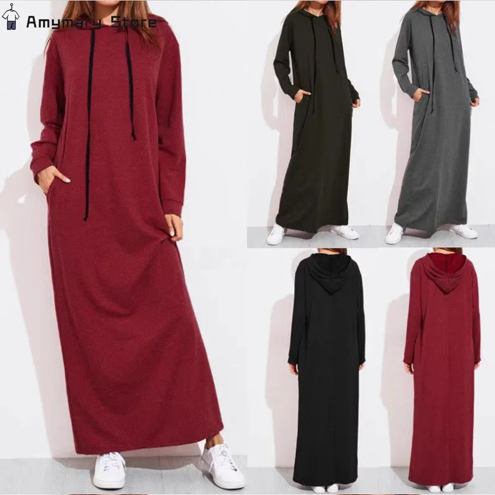 New Women\'s Sweater Dress Long Hooded Long Sleeve Pocket Elegant Dress Casual Sports Pullover Long Skirt Everyday Wear S-2XL