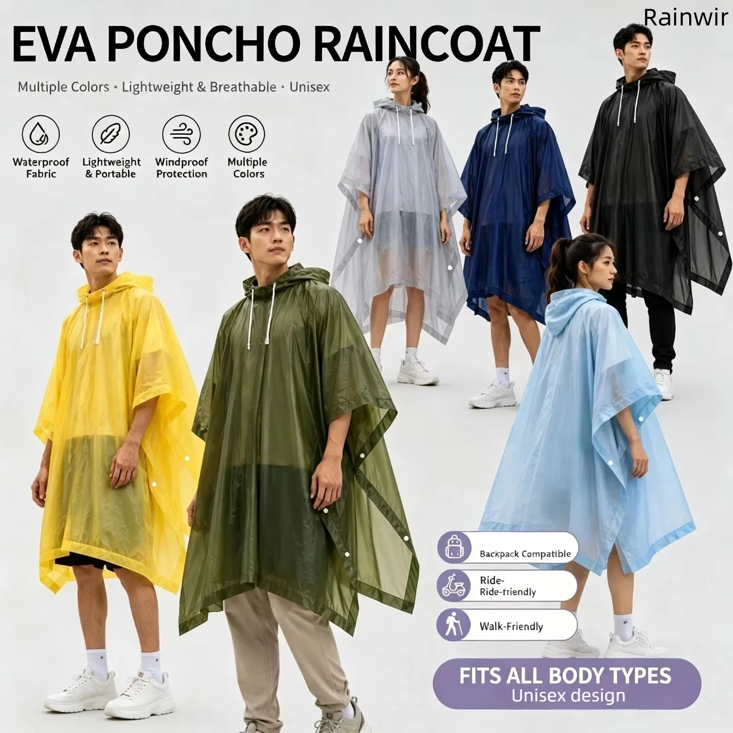 Unisex Portable EVA Rain Cape – Heavy-Duty, Reusable, and Storm-Proof; Ideal for Outdoor Commuting and Cycling.