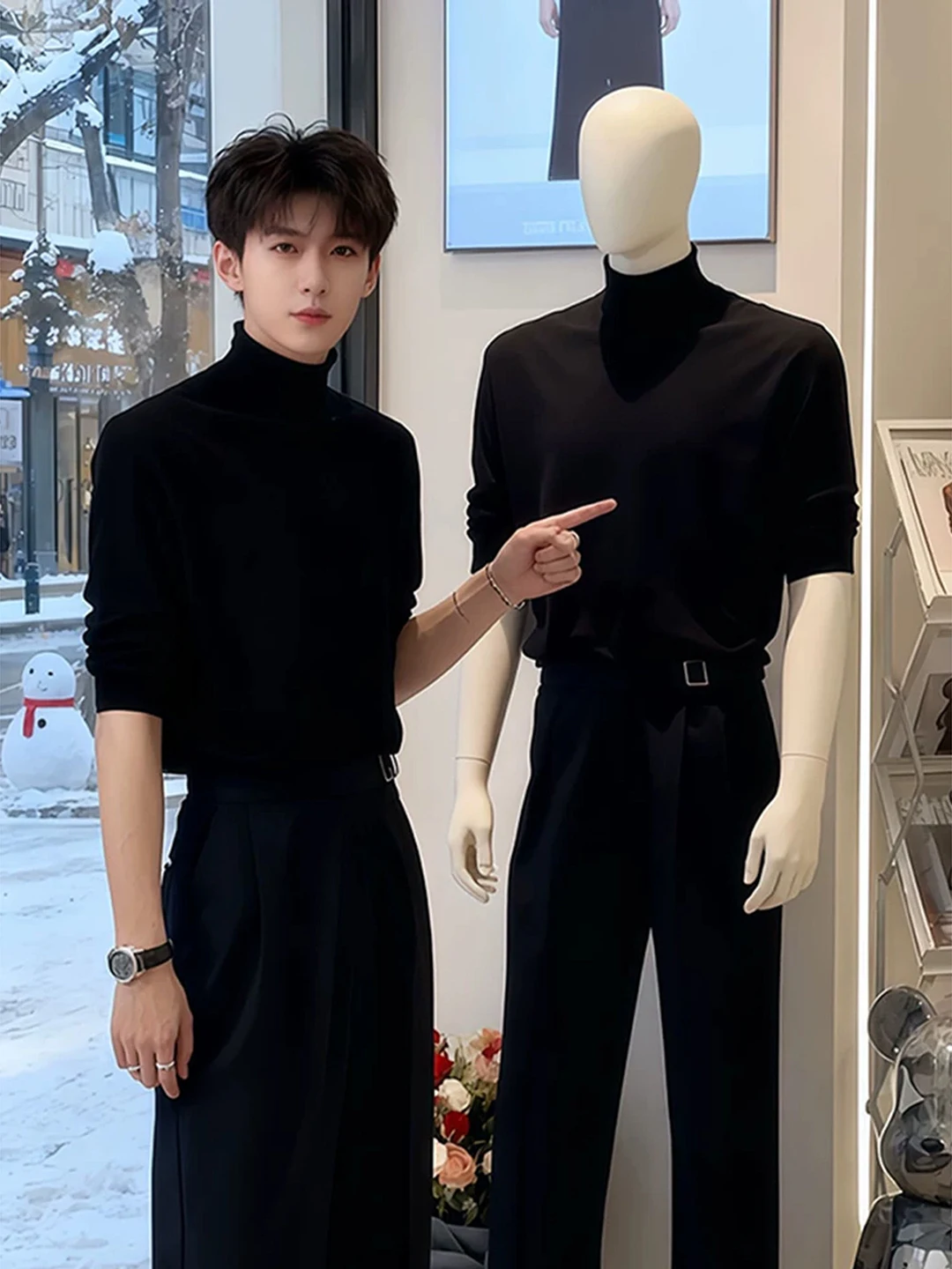 

Bla High Collar Knitted Sweater Men's Slim Fit Base Layer irt Winter Faionable Inner Wear Casual Cleanfit Sle