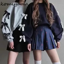 Spliced 3d Bow Hoodie Sweet Preppy Style Hoodies O-neck Long Sleeve Clothes Autumn Women Clothing Loose Sudaderas Ropa Mujer