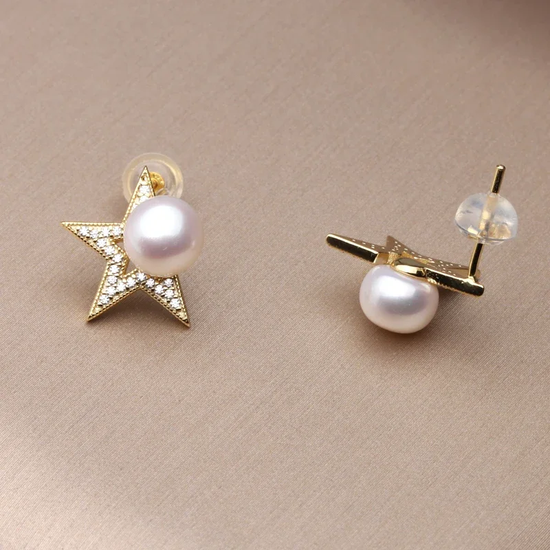 

S925 Streling Silver Freshwater Pearl Earrings For Women,Natural Pearl Korean Earrings Girl Gift,Trendy Stud Earrings Fashion