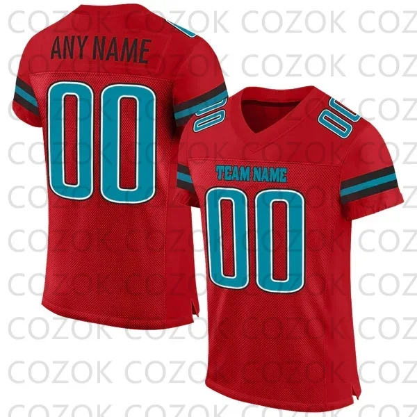 Custome Red America Flag Football Jerseys for Men Women Unisex Football Short Sleeves Athletic Tee Shirts