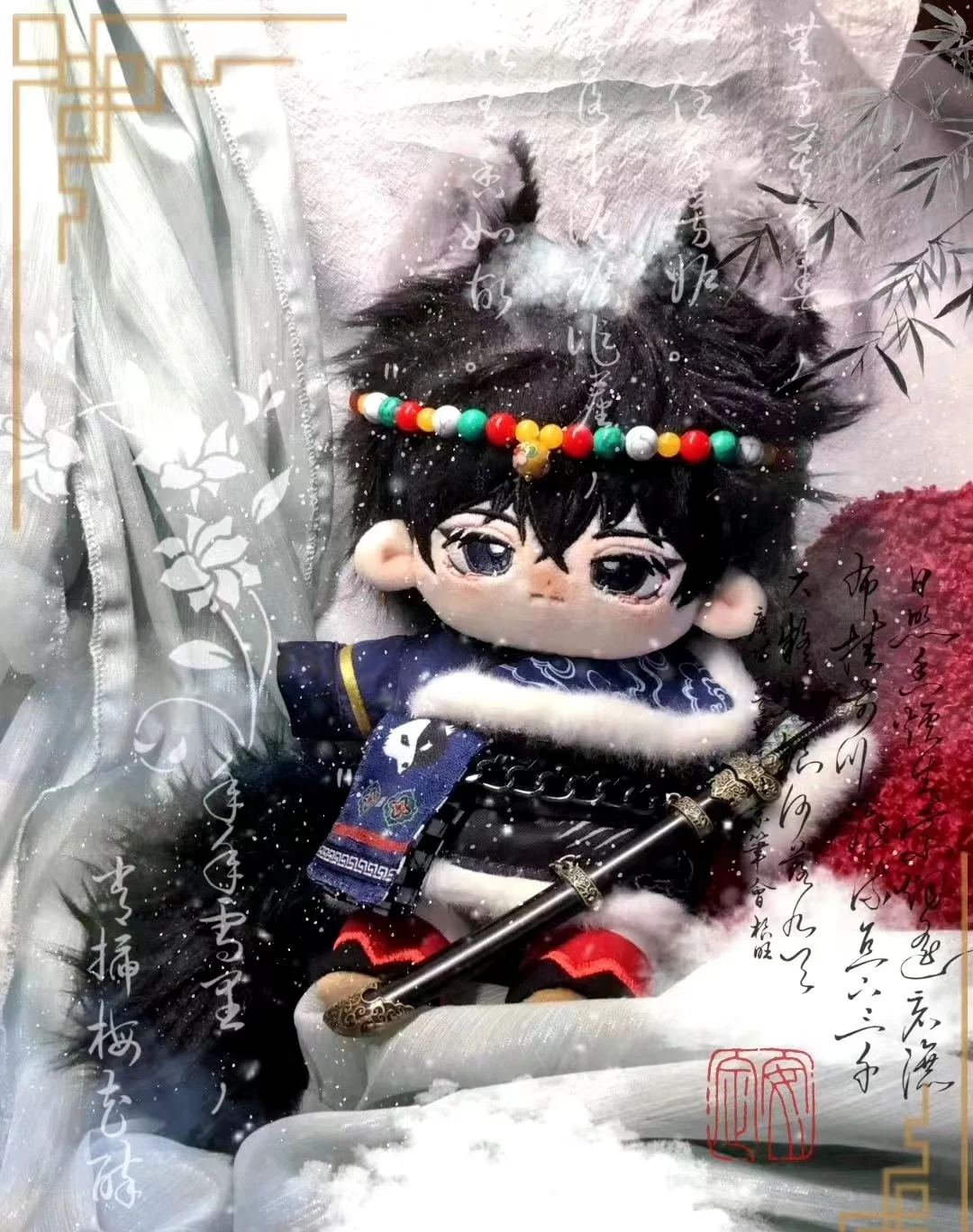 ตุ๊กตาผ้าฝ้ายแท้ 20 ซม. ตัวละครจางฉีหลิงจากเรื่อง The Lost Tomb ตุ๊กตาเด็กชายหล่อ ลายสักคิลิน ของเล่นตุ๊กตาผ้าสำหรับเด็กและผู้ใหญ่