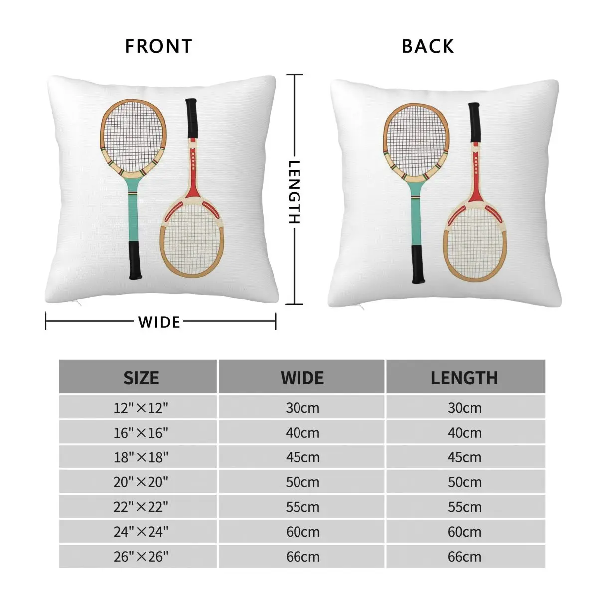 Vintage Tennis Rackets Square Pillowcase Polyester Linen Velvet Printed Zip Decor Throw Pillow Case Sofa Cushion Cover
