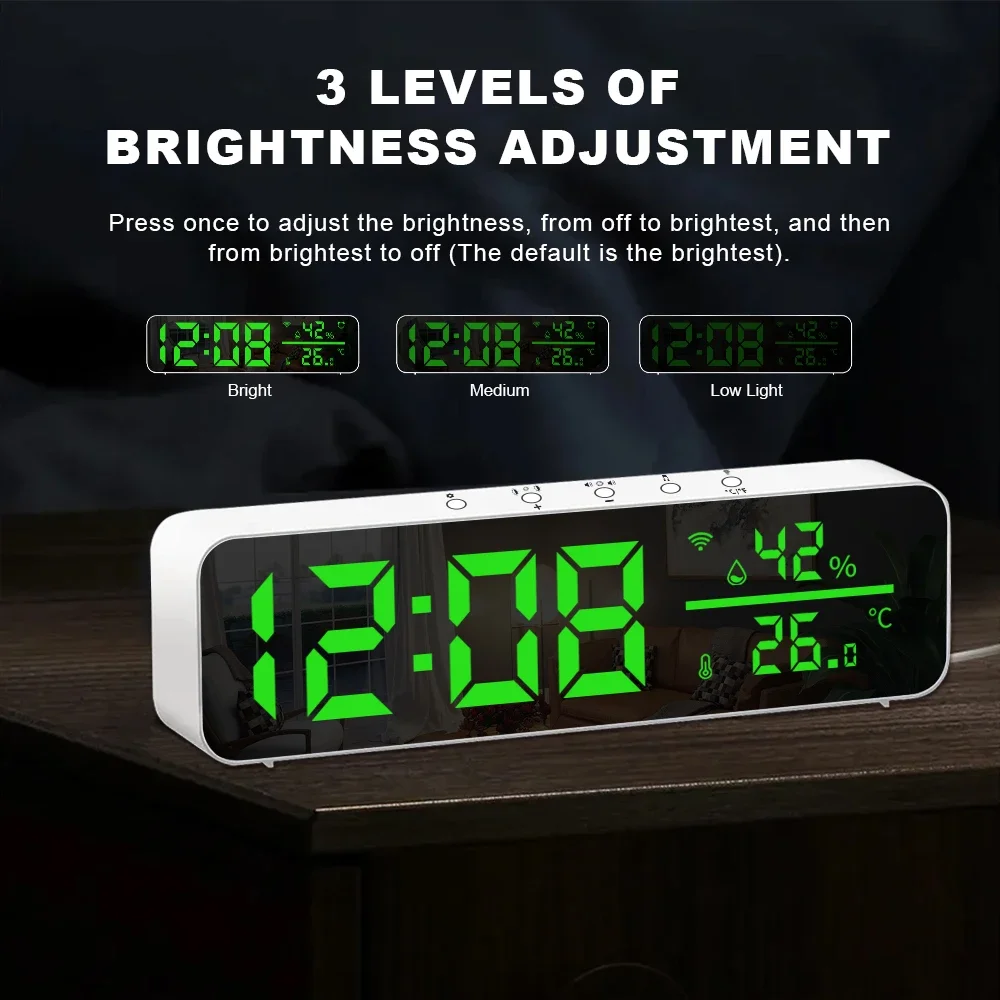 Smart Alarm Clock With Temp Humidity Sensor Tuya Wifi Led Display Usb Desktop Clock For Elderly Students, Home Bedroom