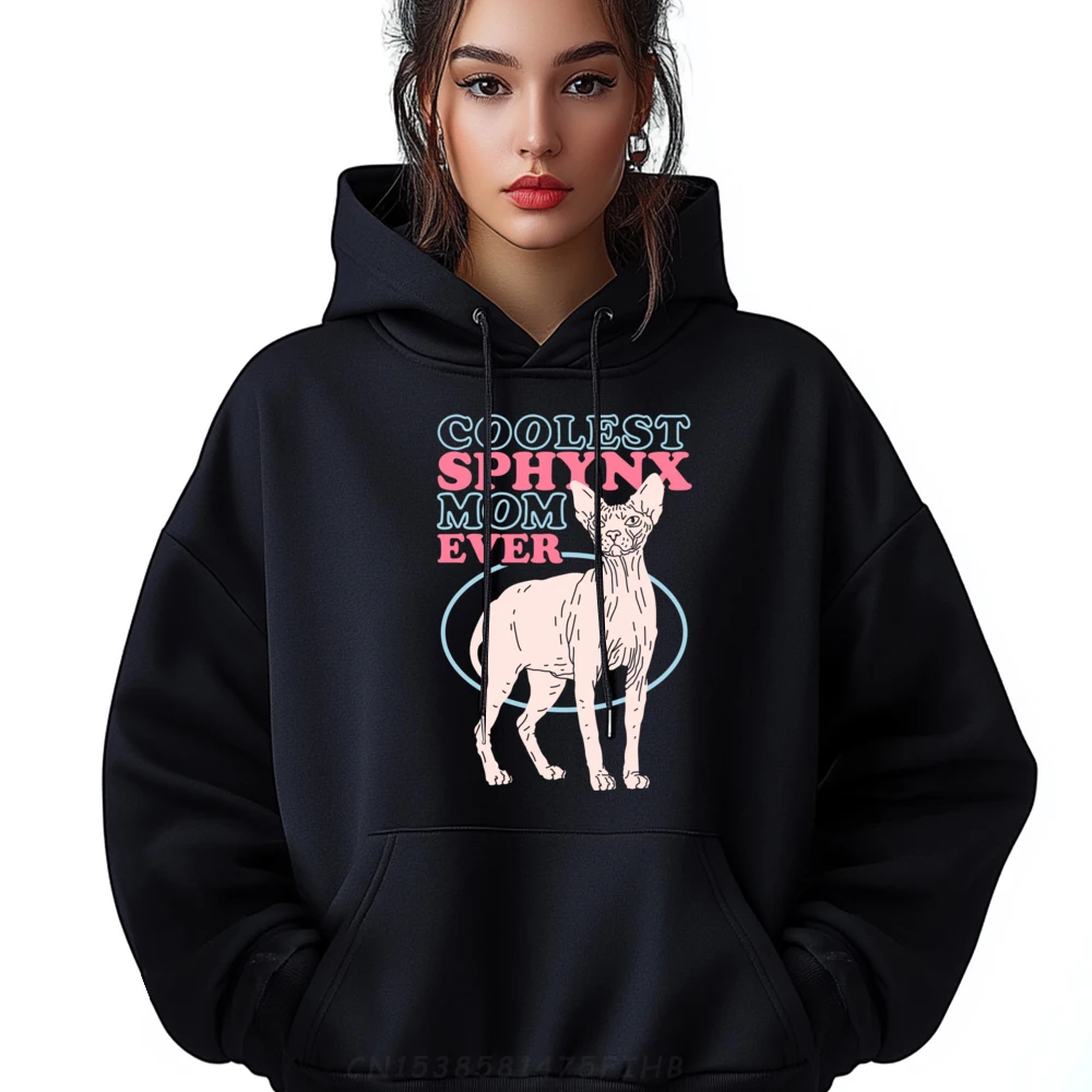 Sphynx Mom Hairless Cat Owner Sphynx Cat Black Graphic Tees Meme Hoodie Sweatshirts Hip Hop