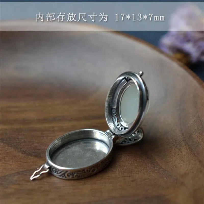 Fashionable White Jade Gawu Box Pendant Openable Copper Mirror Box Sachet Necklace Women\\\\\\\'s Fashion Dinner Party Jewelry