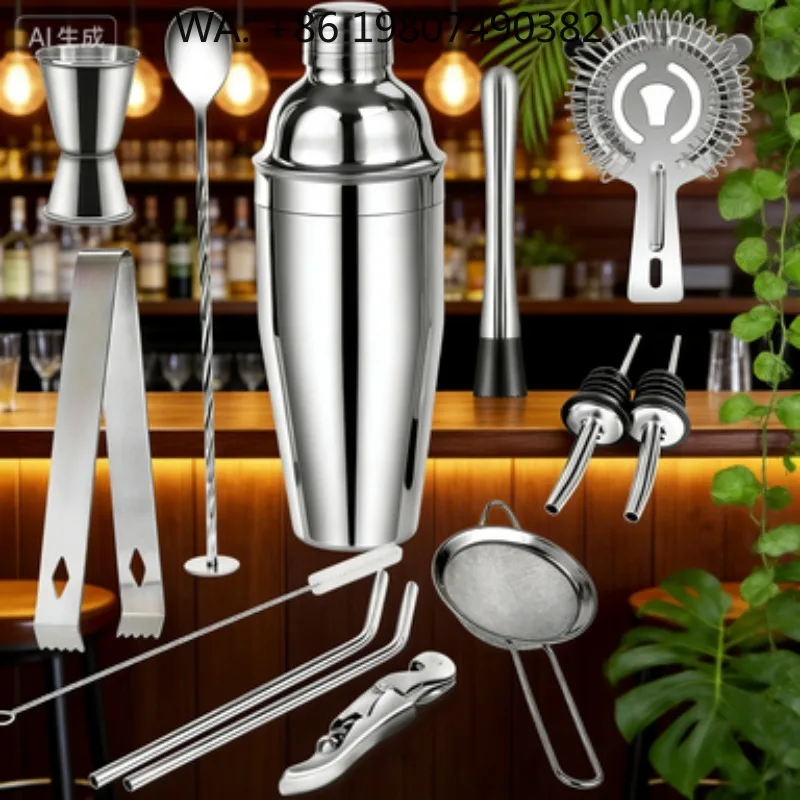 13Pcs Full Set Bar Mixing Supplies, Stainless Steel Boston Cocktail Shaker Complete Bartender Tools For Bar Restaurant Daily Use