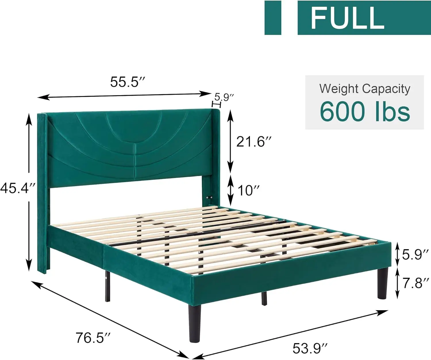 Full Size Bed Frame Upholstered Platform with Wave Fabric Headboard,Wooden Slats Support/Mattress Foundation/Easy Assembly