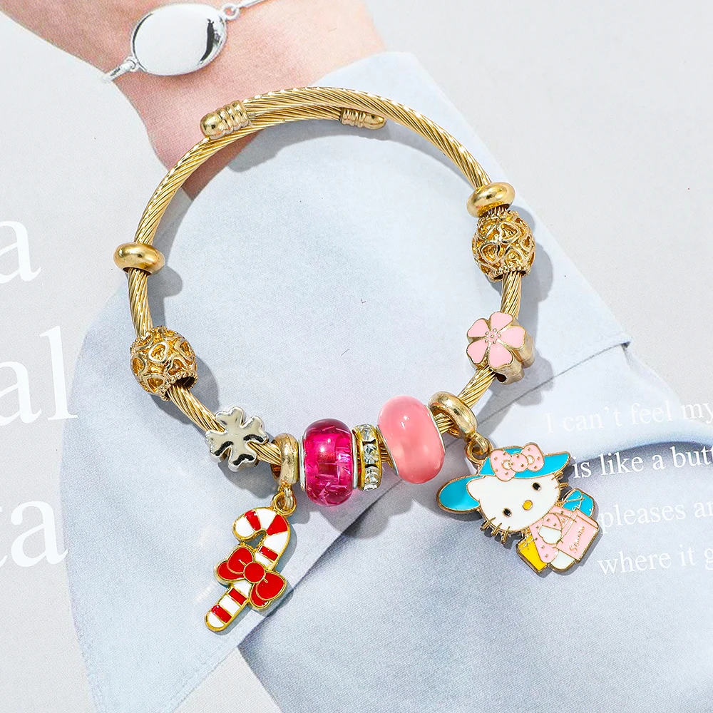 

Sanrio Cartoon Figure Hello Kitty Model Charm Bracelet Romantic Sweet KT Cat Accessory for Friend Christmas Delicate Toy Gift