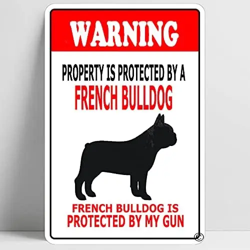 Warning Beware of French Bulldog Funny Metal Sign Decoration TIN