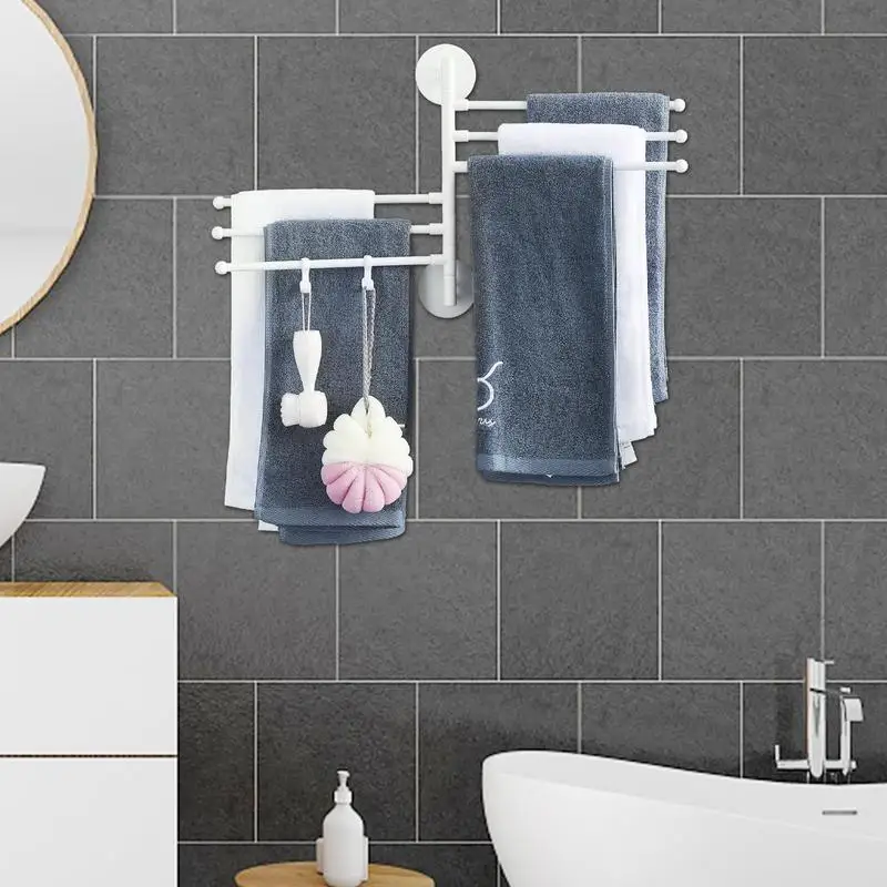 Punching Free Swivel Hanger Rotating Towel Rail Space Saver Wall Mounted Folding Towel Bar Multiple Arm Swing Hanger For Toilet