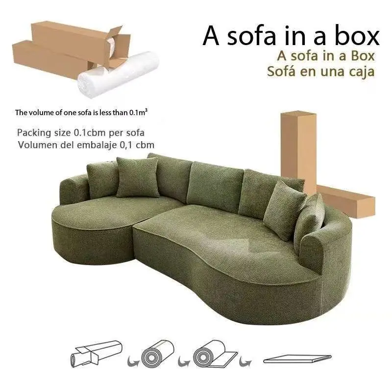 

！@Curved L-Shaped Modular Sectional Sofa Set in a Box with Sponge Filling Fabric Cover & Throw Pillows for Living Room