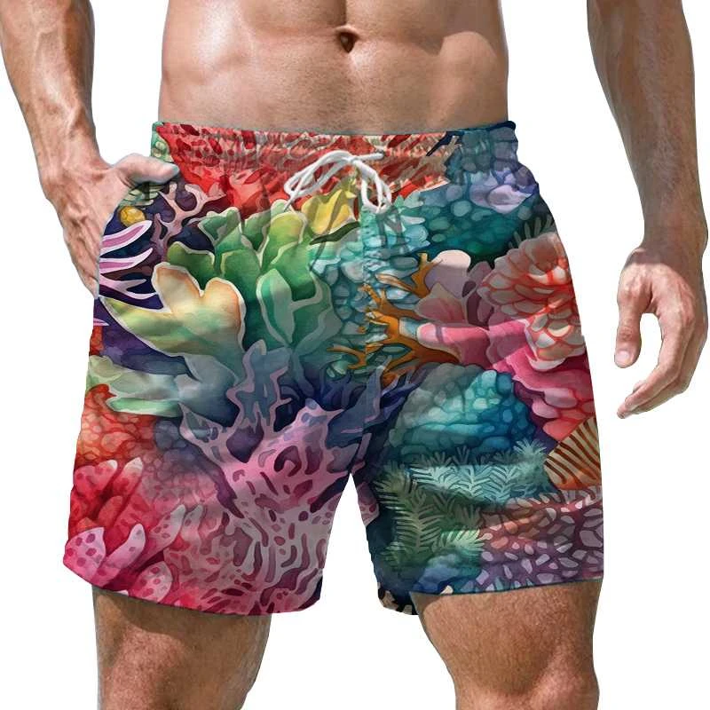 Seabed Board Graphic Shorts Pants Men Summer Hawaii Beach Shorts 3D Printing Coral Pattern Cool Swimsuit Gym Surf Swim Trunks