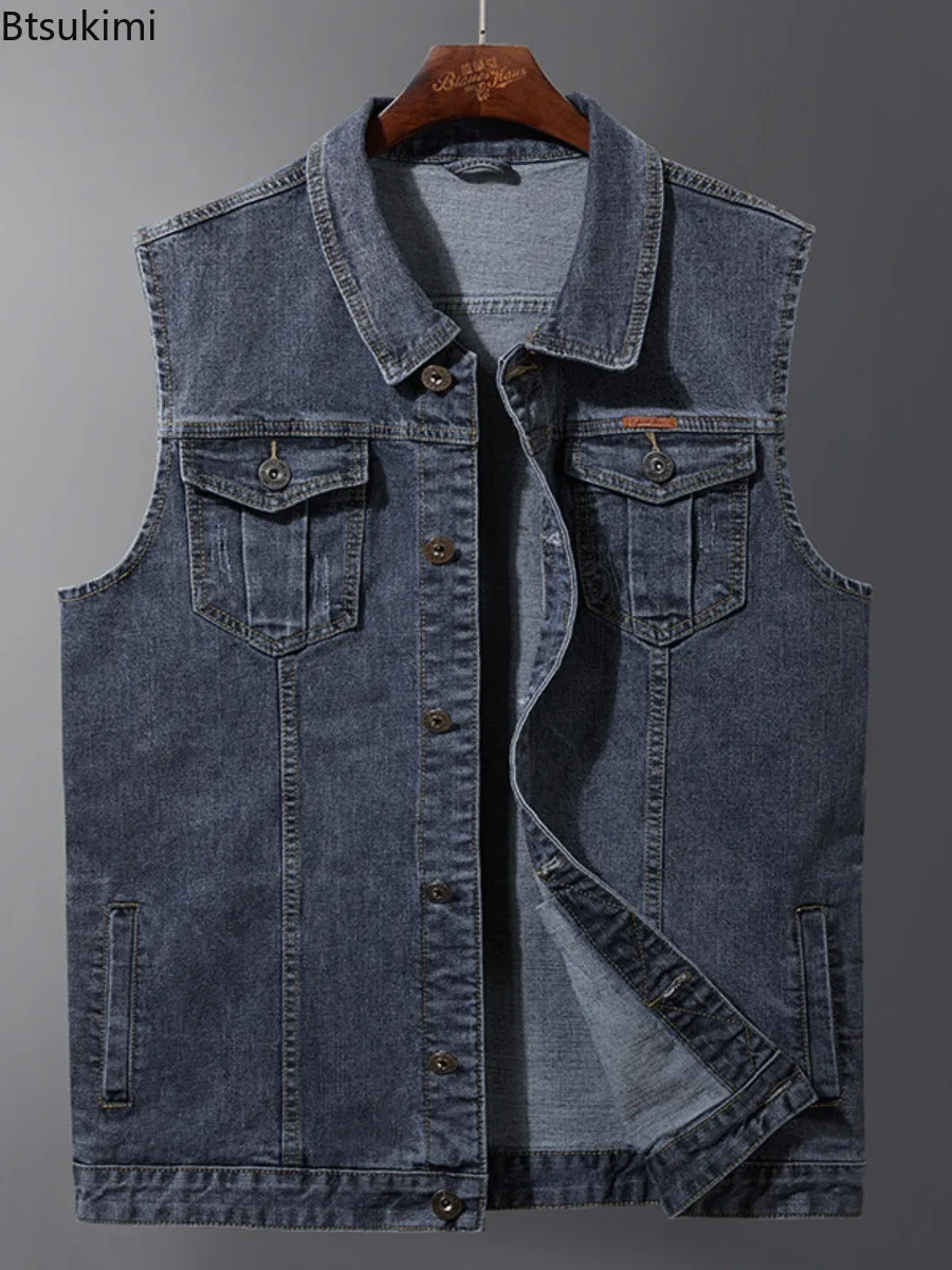 New Men's Plus Size Men Denim Vest Stretch Sleeveless Waistcoat Jacket No Sleeve Cowboy Coat Casual Sleeveless Tank Outerwear