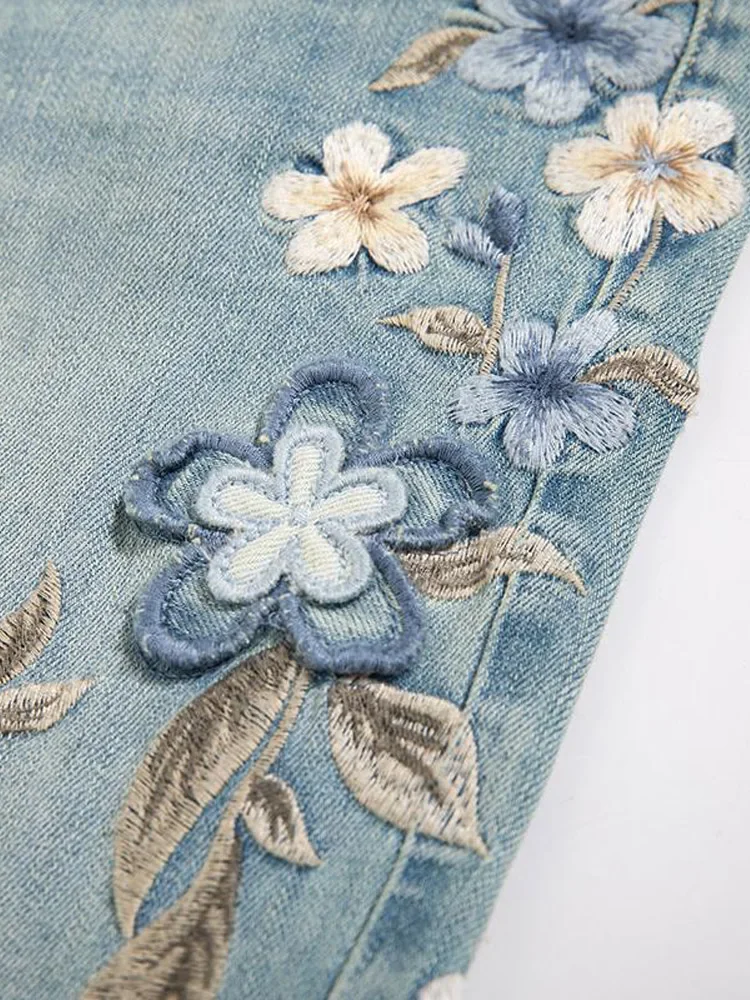 Women Blue Y2k Baggy Jeans Denim Trousers Korean Loose Embroidery Jean Pants Vintage Harajuku 2000s Trashy Oversize Clothes 2024
