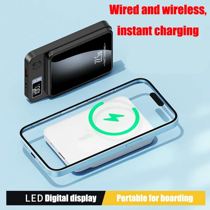 2024 New 100000mAh Wireless Power Bank Magnetic Qi Portable Powerbank Type C Mini Fast Charger For iPhone Samsung MaCsafe