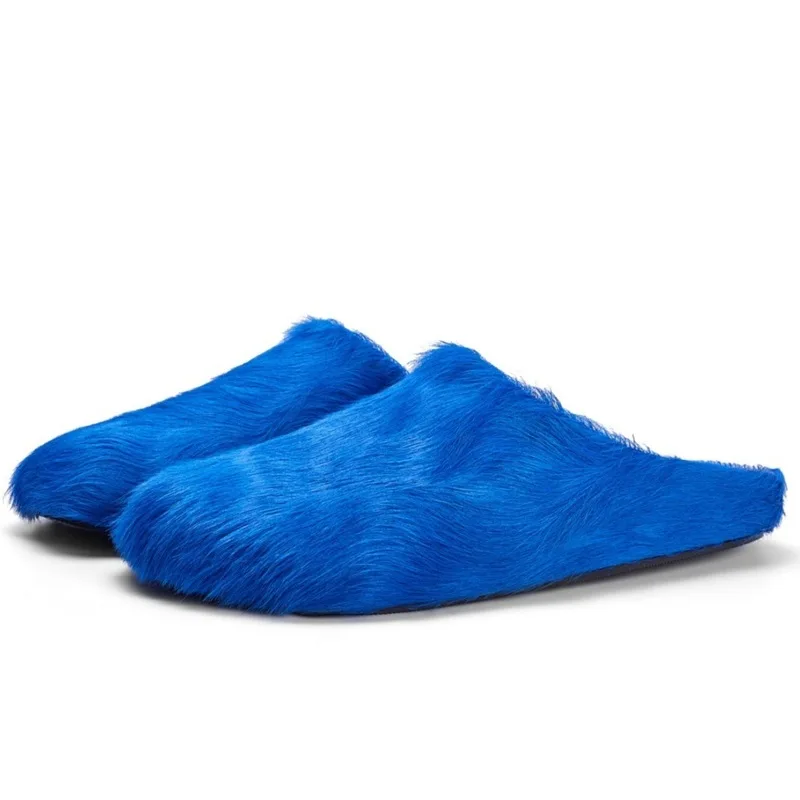 Women Horse Hair Closed Toe Mules Flats Antibacterial Deodorant Soft Cushion Slip On Casual Home Daily Walking Slides F290
