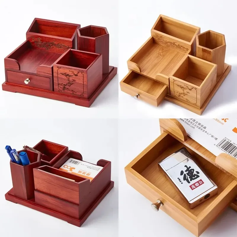 Wooden desktop storage custom creative drawer multi-layer solid wood office wooden pen holder