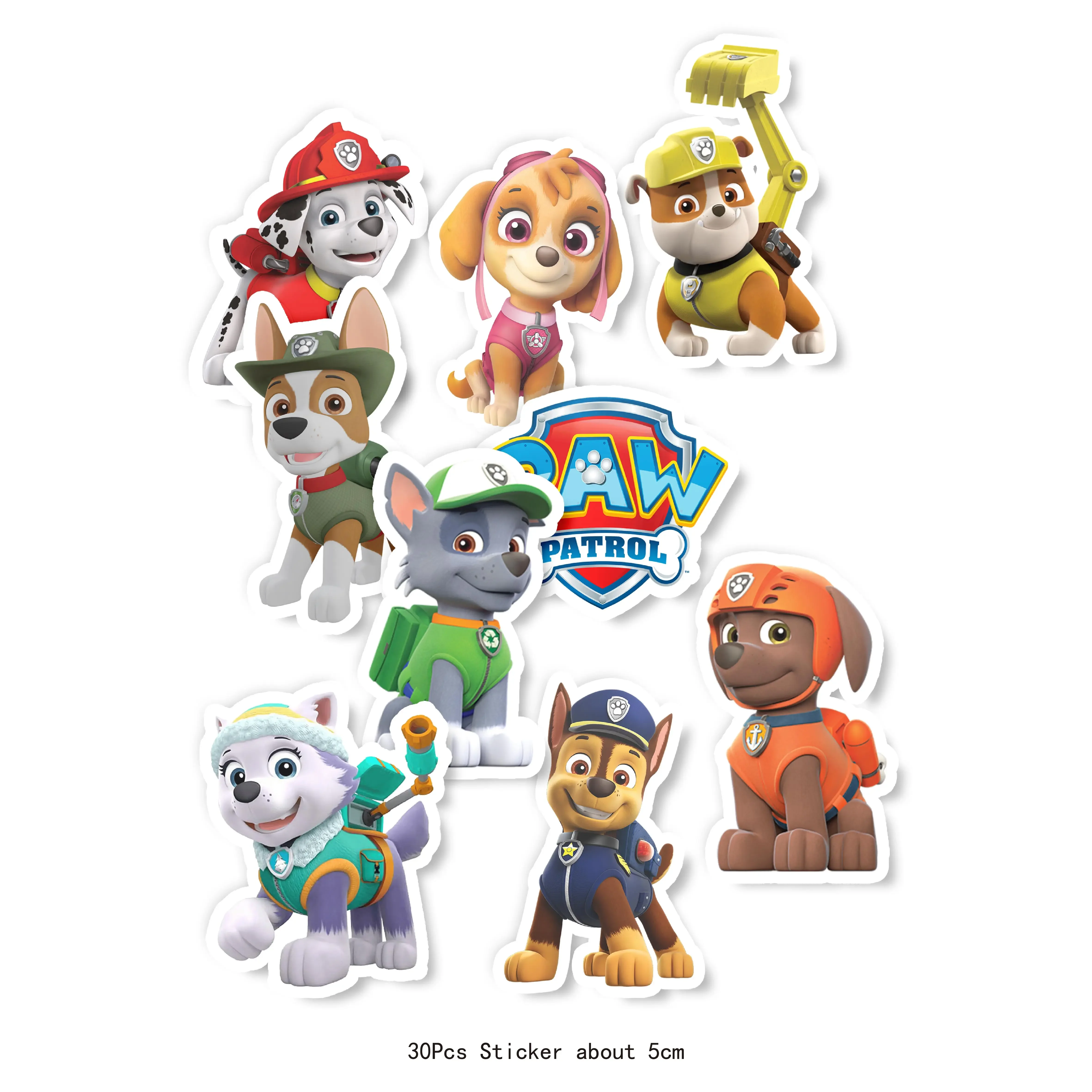 30PCS Kids Anime Paw Patrol Puppy Dog Toy Stickers Cute Cartoon Animal Bubble Suitcase Guitar Decorative Sticker Kid Toys Gifts