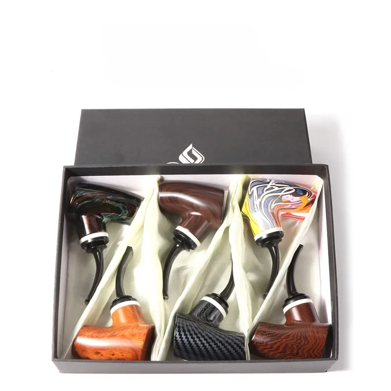 

New Cavity Design Resin Tobacco Pipe 6pcs/set, Gift Box, Detachable And Washable Rubber Resin Pipe