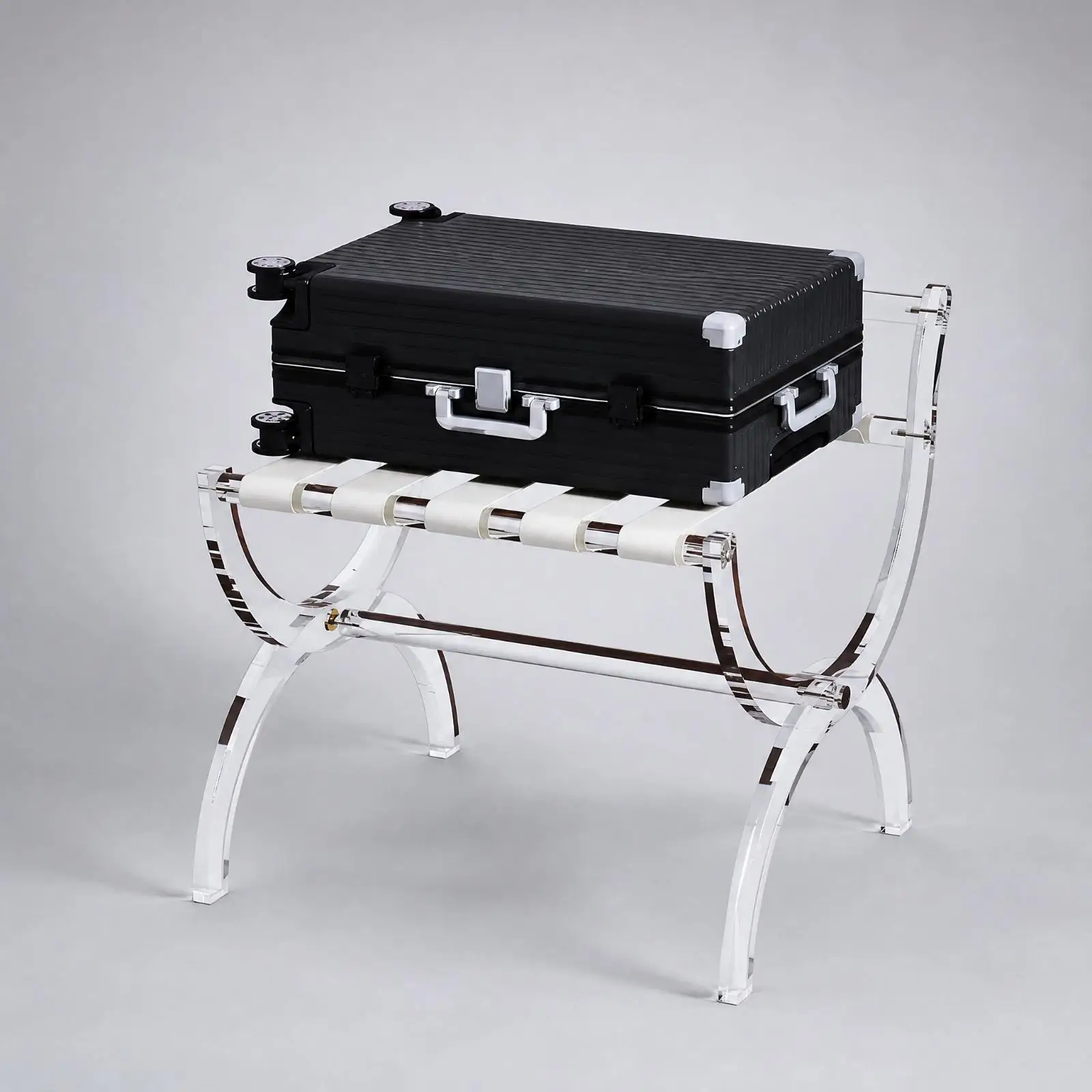 Lightweight Foldable Luggage Rack for Suitcase with Leather Straps for Guest Room Setup