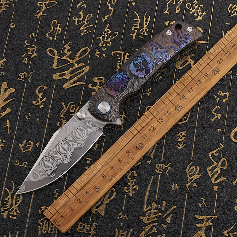 

Дамасская сталь (зажим Rw34 + VG10) резная ручка из титанового сплава, складной нож, уличный портативный нож для самообороны, коллекция