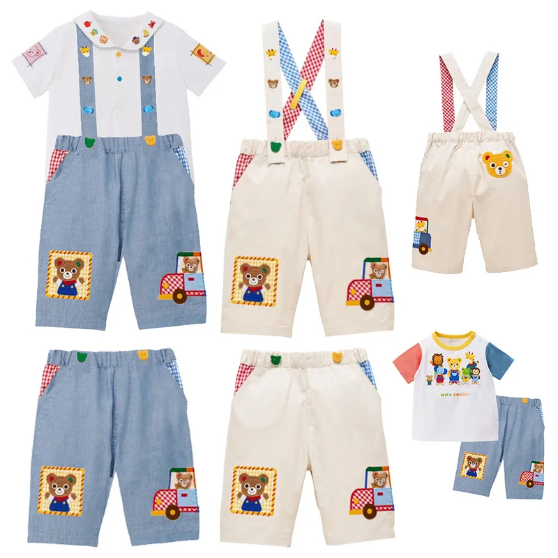 

Cartoon Car Bear Embroidered Overalls Children's Detachable Shorts