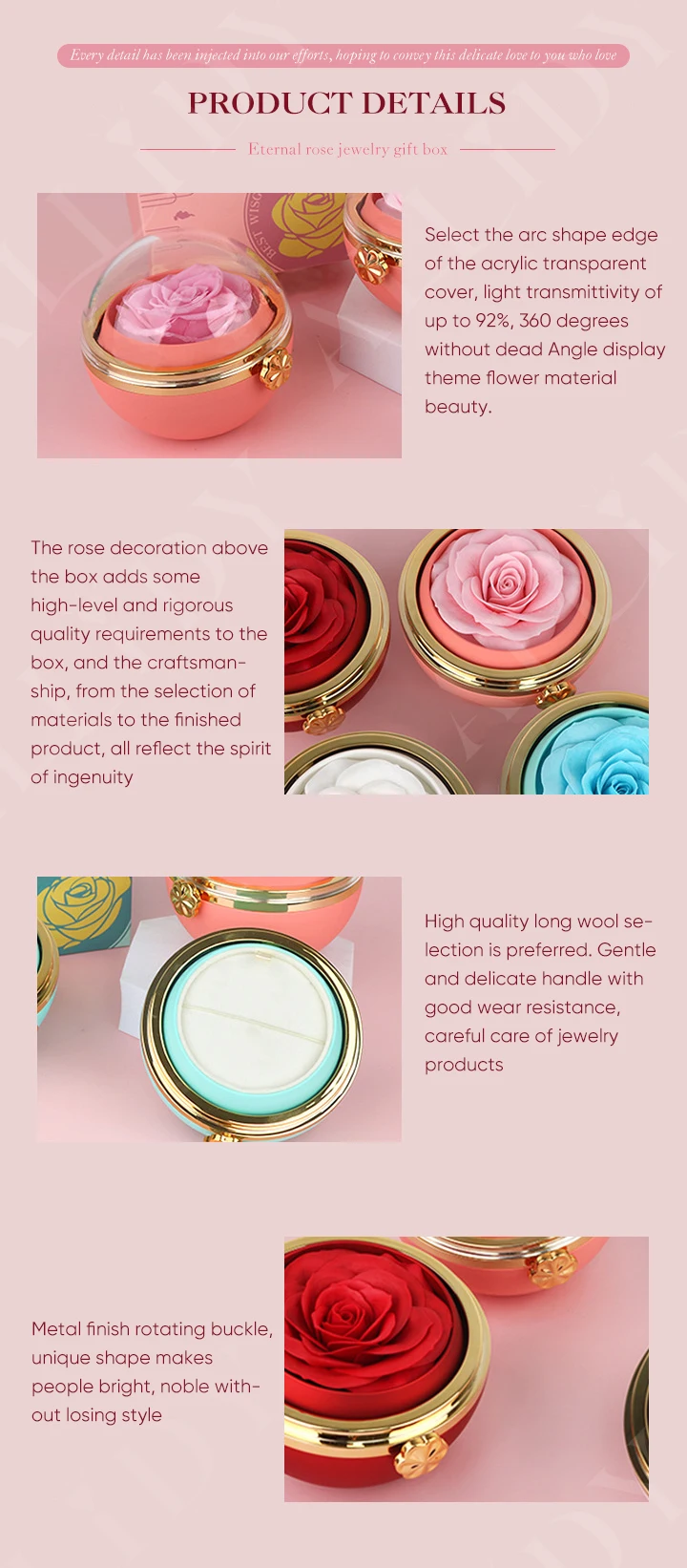Valentinstagsgeschenk Rote Kristall-Liebeskette Rot Rosa Gold Silber mit echter konservierter Rose Schmuck Geschenkbox-Set – Detail 4
