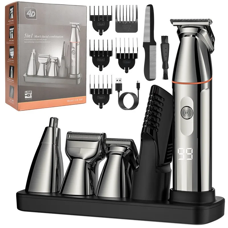 5 - in - 1 Electric Shaver for Men: Rechargeable, with Digital Display, for Head Shaving & Beard Trimming, Full - body Washable
