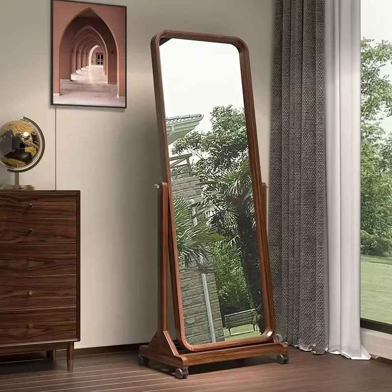 for Movable Full Body Mirror Large Adjustable Floor to Ceiling Solid Wood Home Bedroom Simple Three Dimensional Full Length