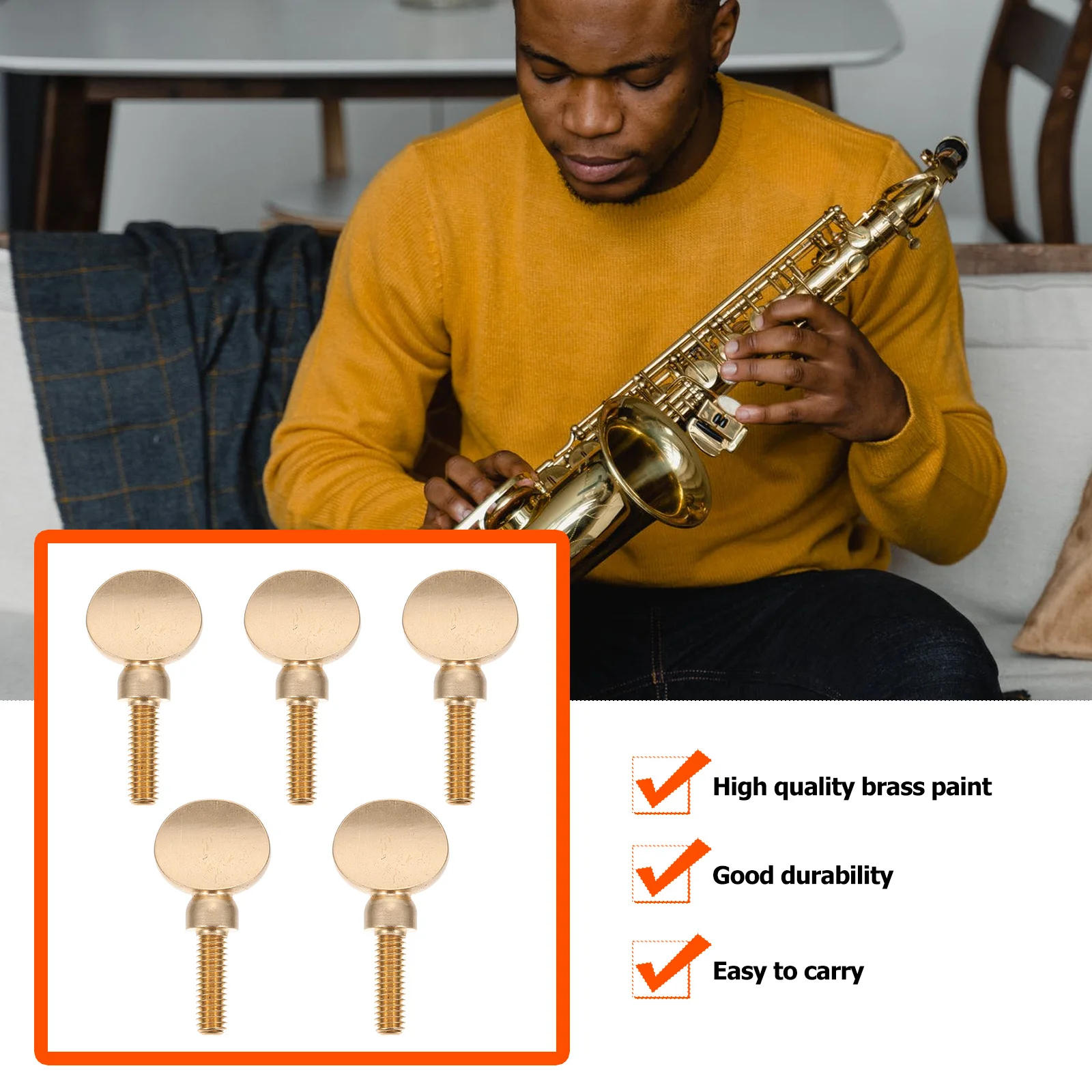 

5Pcs Saxophone Neck Screw Golden Metal Brass Durable Strong Practical Saxophone Accessory Instrument Repair Tool