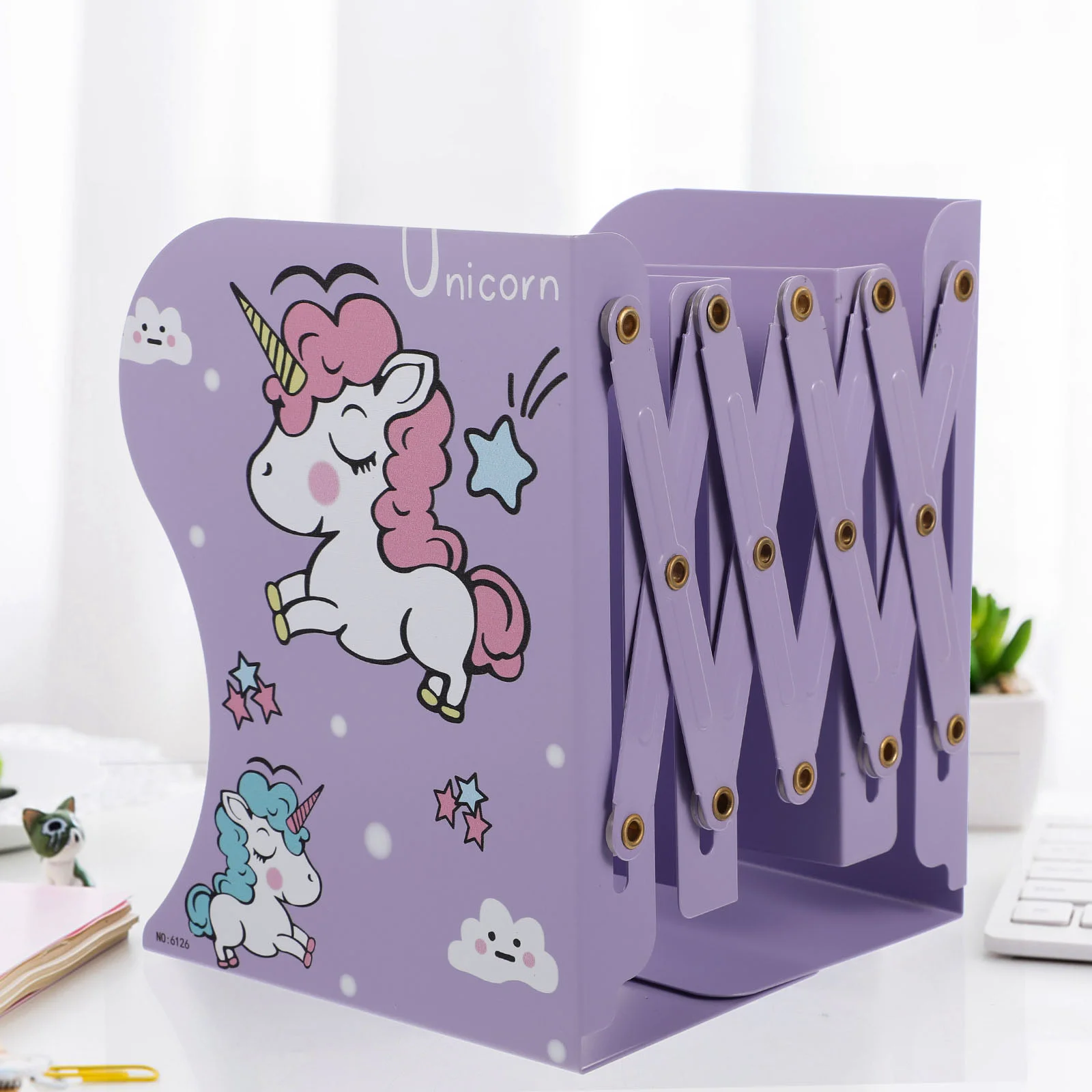 

Book Stand Shelf Desktop Bookends Adjustable Supports Books Shelves Unicorn Cartoon Iron Decor Holder Office Child Stoppers