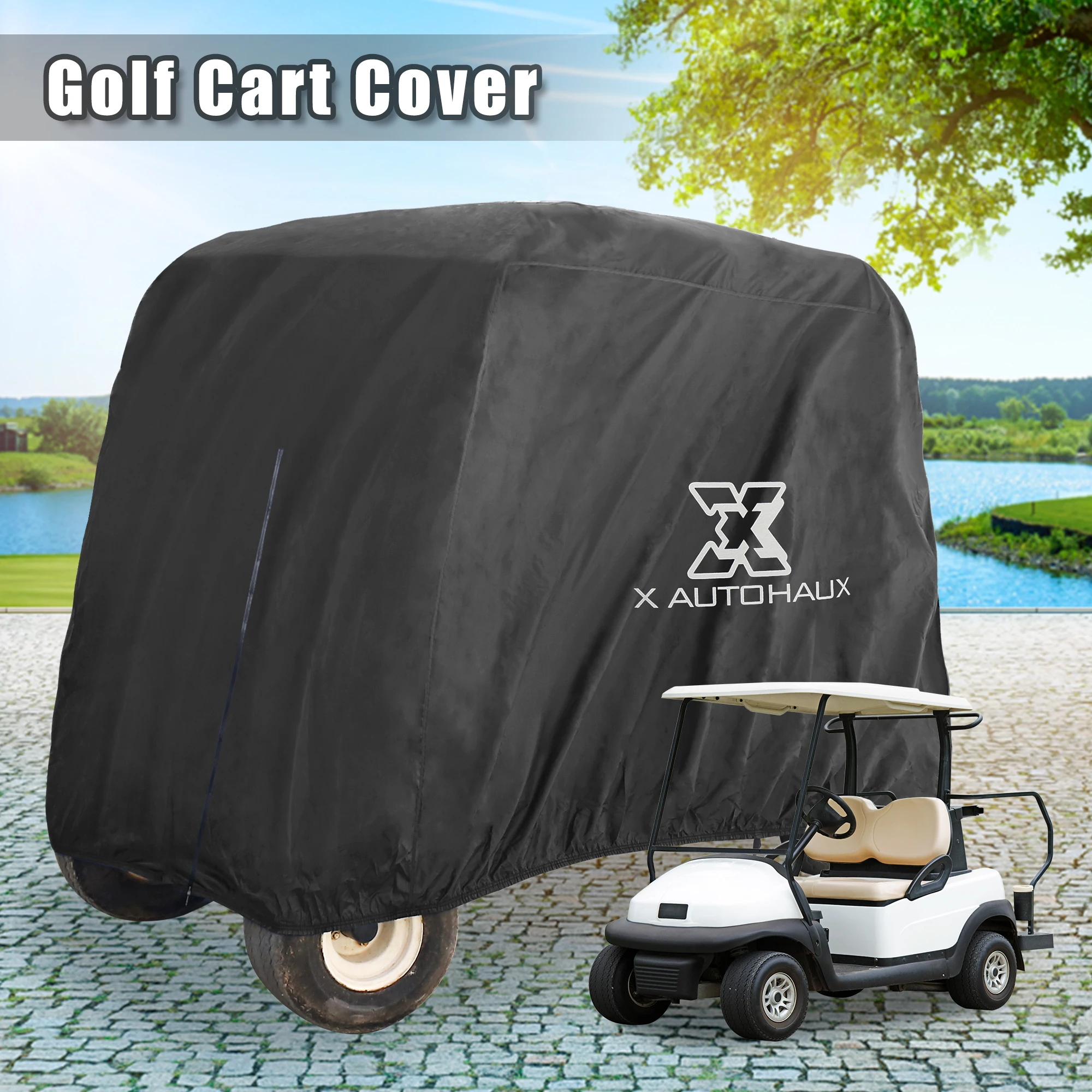 X Autohaux Waterproof Golf Cart Cover 400D Protective Outdoor Cover Sunproof Dustproof for 2 / 4 Passengers Golf Cart Accessory