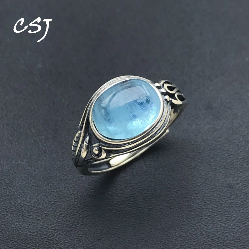 Natural Aquamarine Rings 925 Sterling Silver Oval 8*10mm for Women Jewelry Birthday Christmas Gift