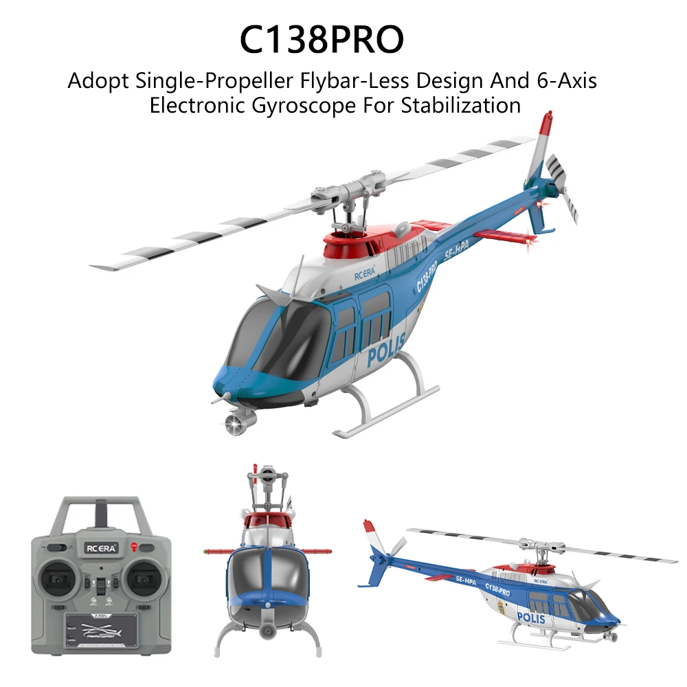 C138 PRO 6CH RC Helicopter RC ERA Single Blade Brushless Stunt Helicopter with Gyroscope Brushless Remote Control Plane Model