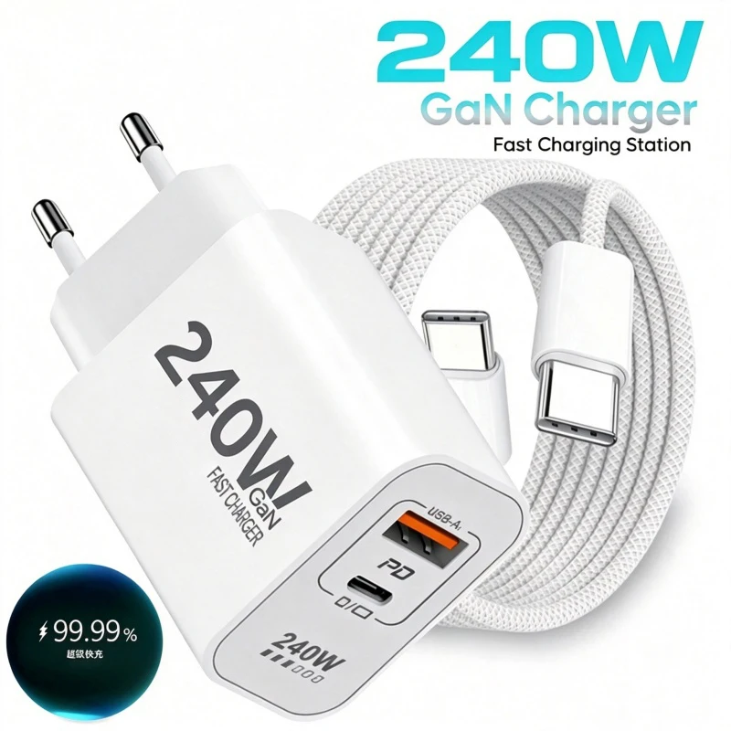 240W Charging Head PD20W Fast Charger QC 3.0 PD 3.0 USB Type C Fast Charging For Xiaomi iPad Samsung Universal Data Cable