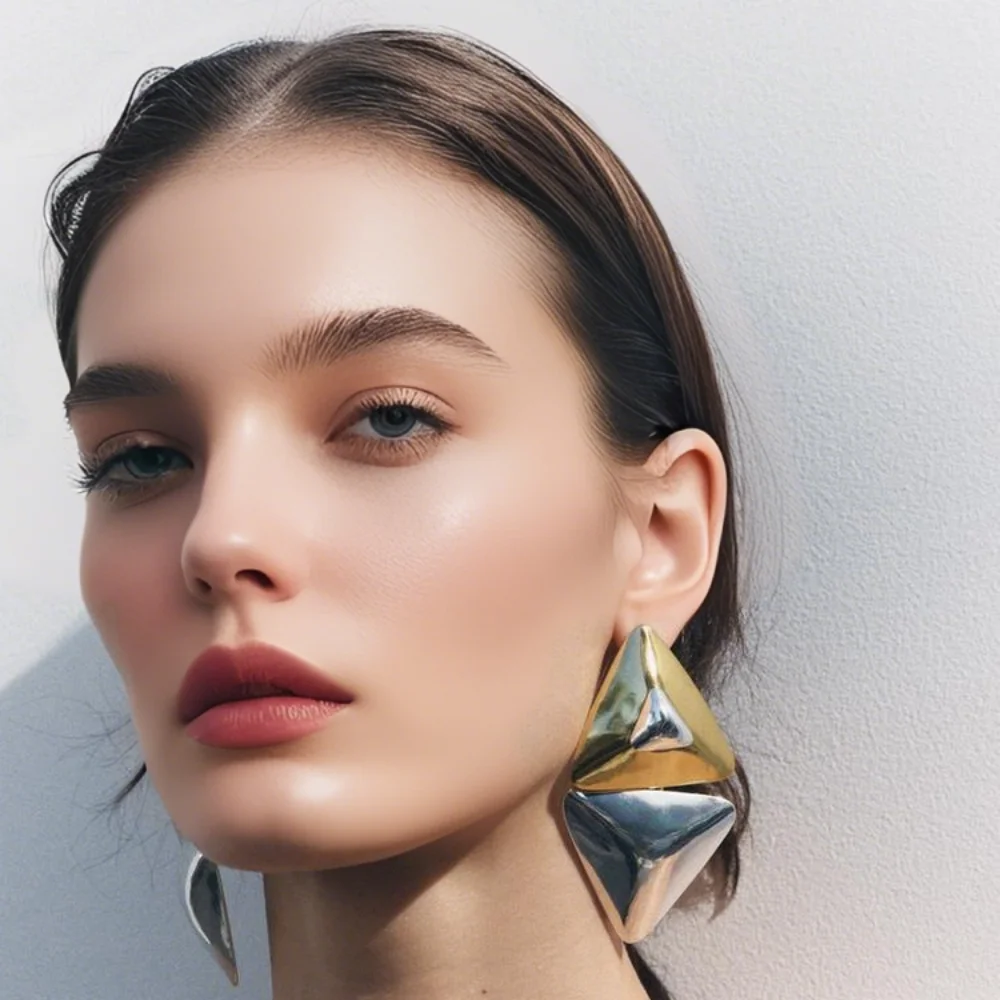 

2025 New Mismatched Geometric Earrings For Women Metal Statement Jewelry Wedding Bride Party Charm Accessories Birthday Gift