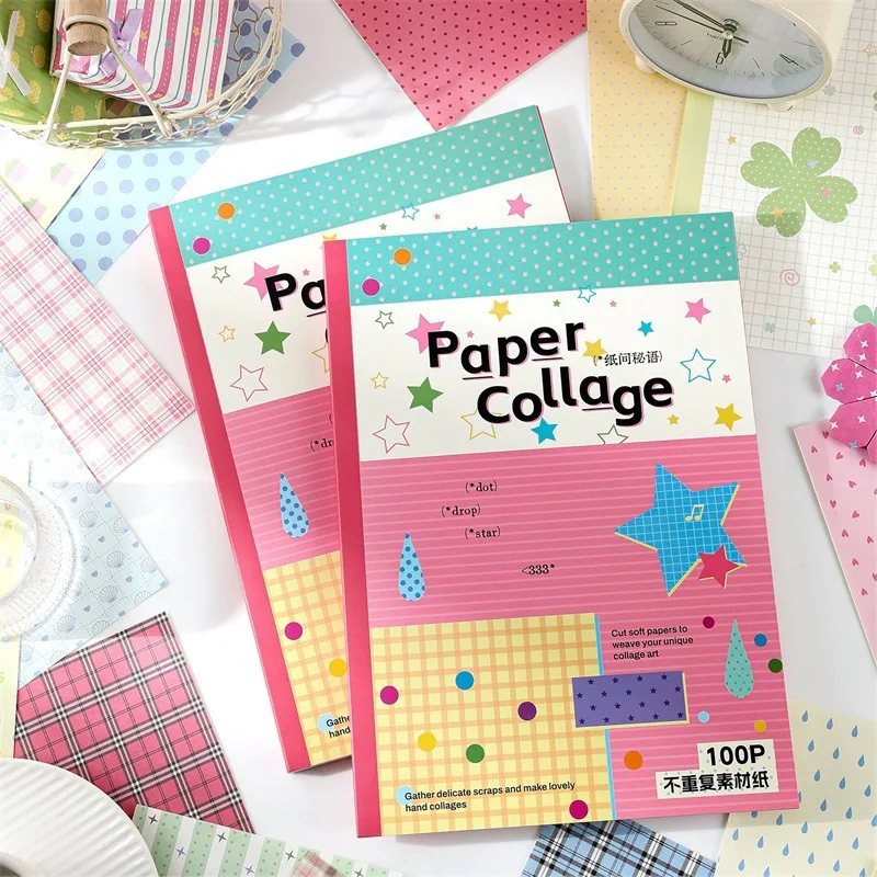 1book/100pcs Versatile Korean Dot & Check Creative Craft Paper, Minimalist Journal DIY Decor Background