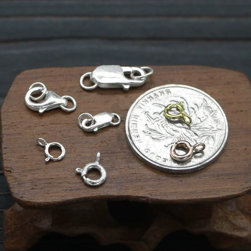 925 sterling silver button necklace button lobster button S M button silver DIY accessory bracelet accessories