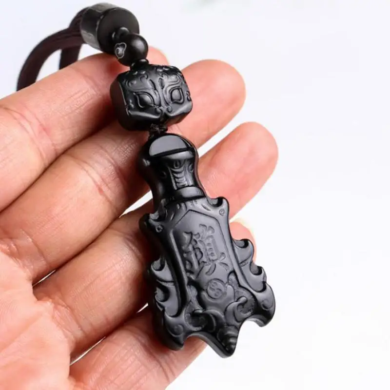 

Natural Nephrite Black Jadelucky Charms Amulets Men Women Genuine Chinese Hetian Jade Taoist Demonic Talisman Pendant Necklace