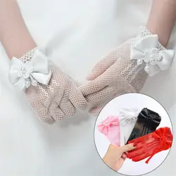 Elegant Children's Wedding Gloves Bow Short Lace Mesh Gloves Holiday Princess Wedding Birthday Party Gloves