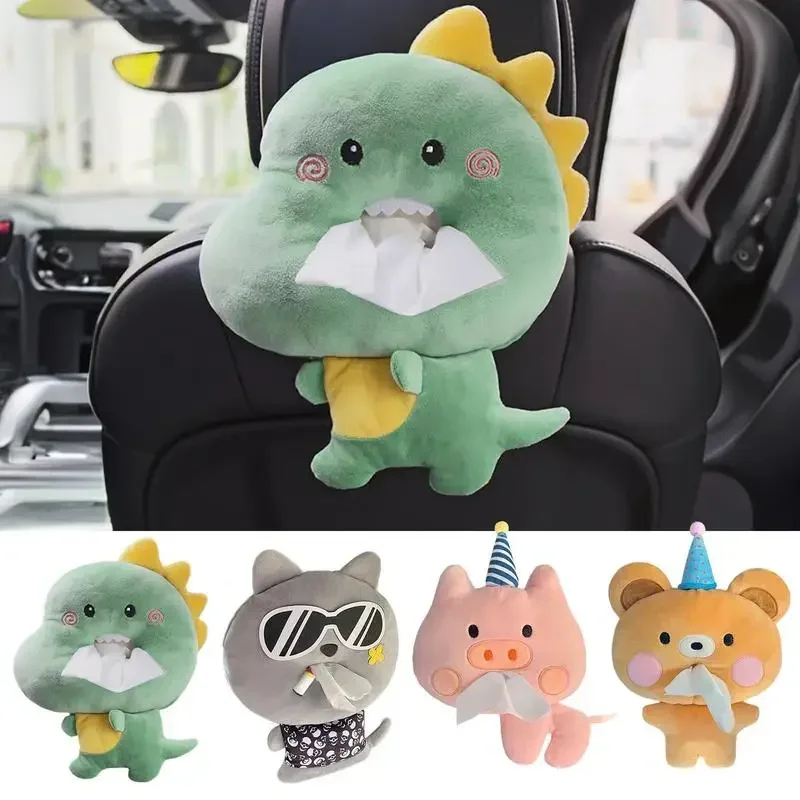 Car Tissue Holder Soft Plush Animal Multifunctional Universal Creative Vehicle Tissue Case Paper Dispenser For Home Nursery Box