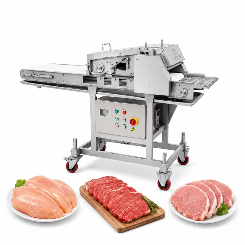 Automatic Meat Flattening Machine 600mm Belt Width Industrial Meat Press Roller Machine for Chicken Beef Pork Steak Customized